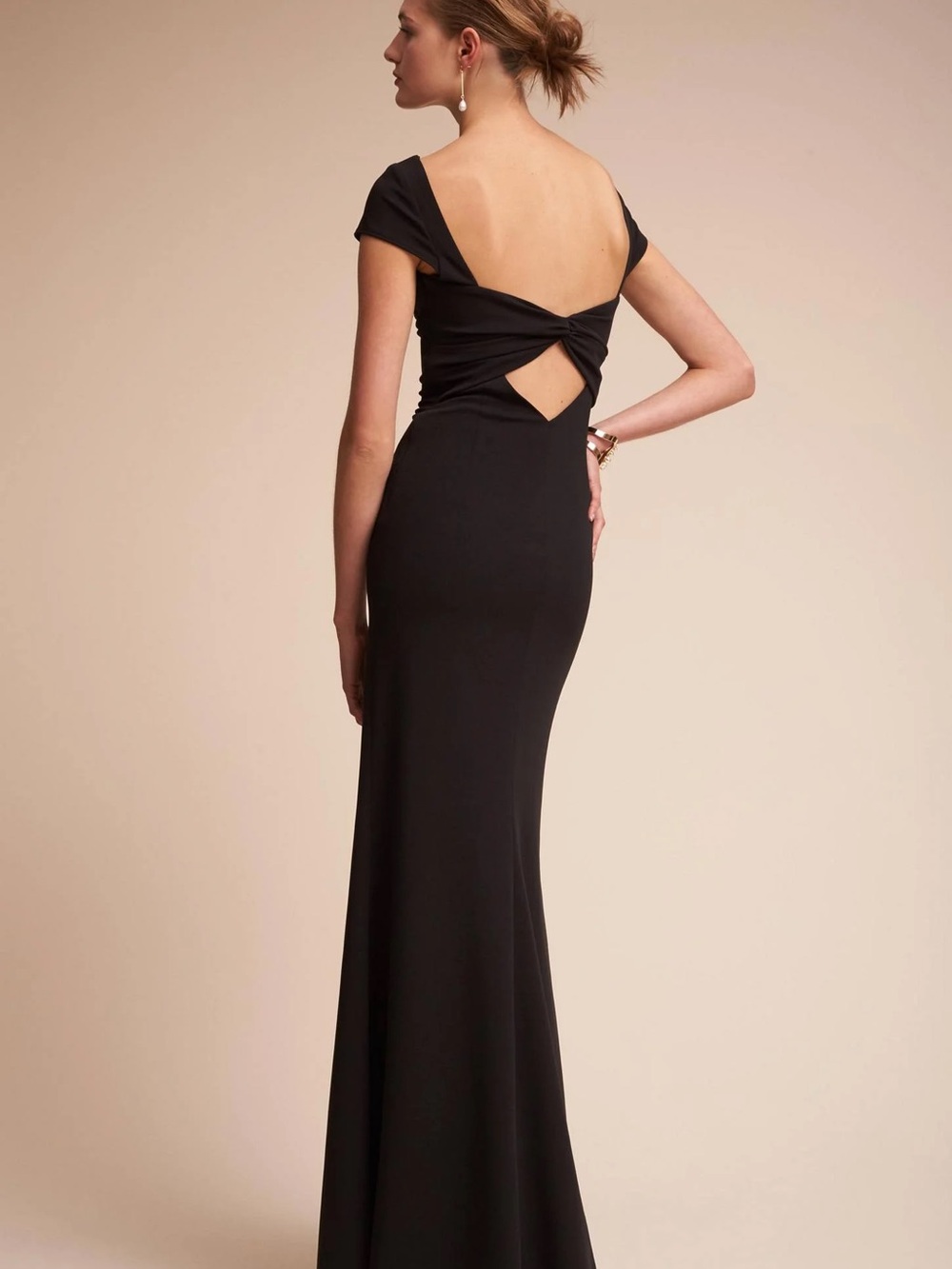 Katie May Black Stretch Crepe Open Back Maxi Dress Gown - US 10